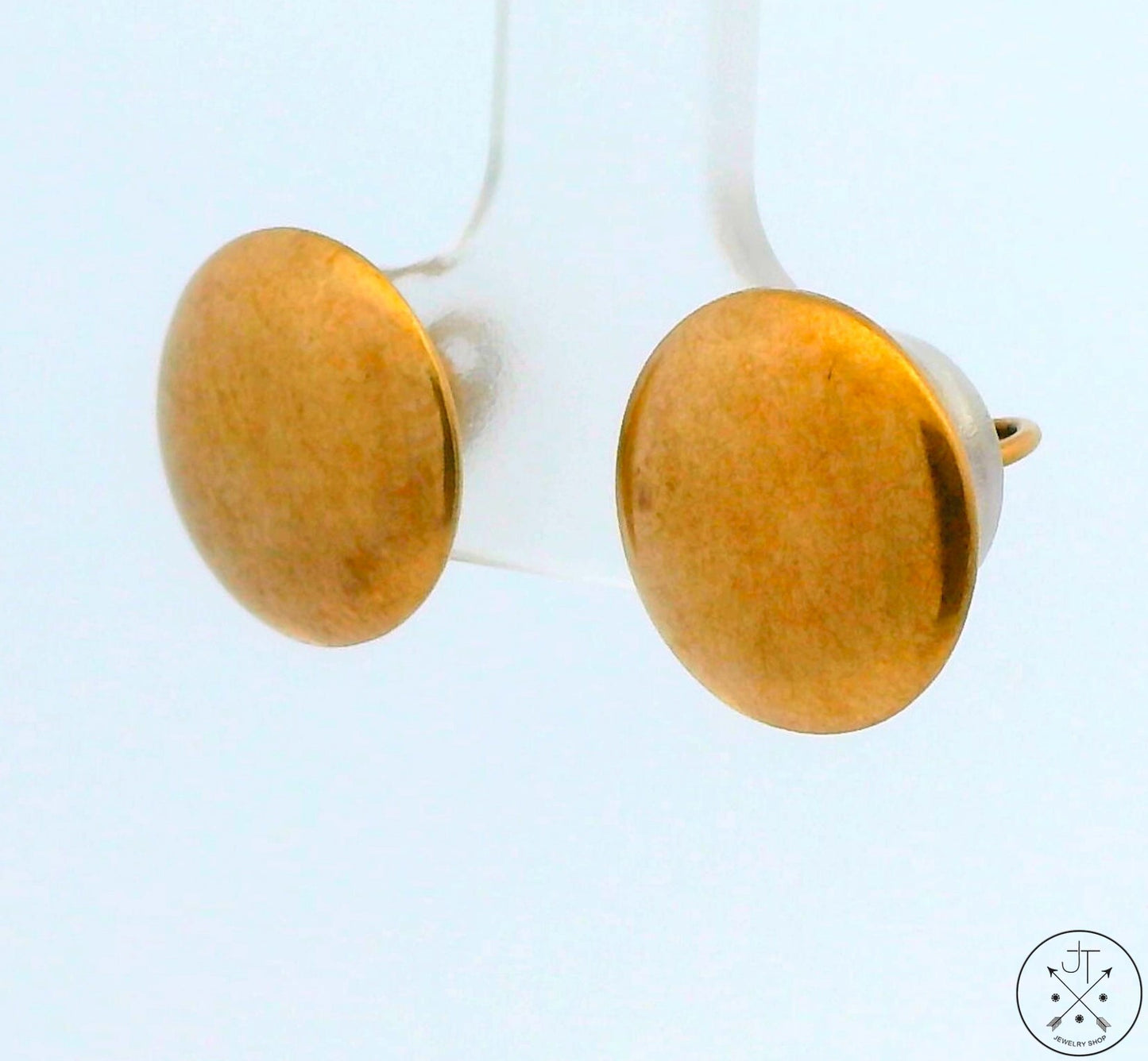 Vintage 10k Yellow Gold Stud Earrings Screw Back 12 mm Disc