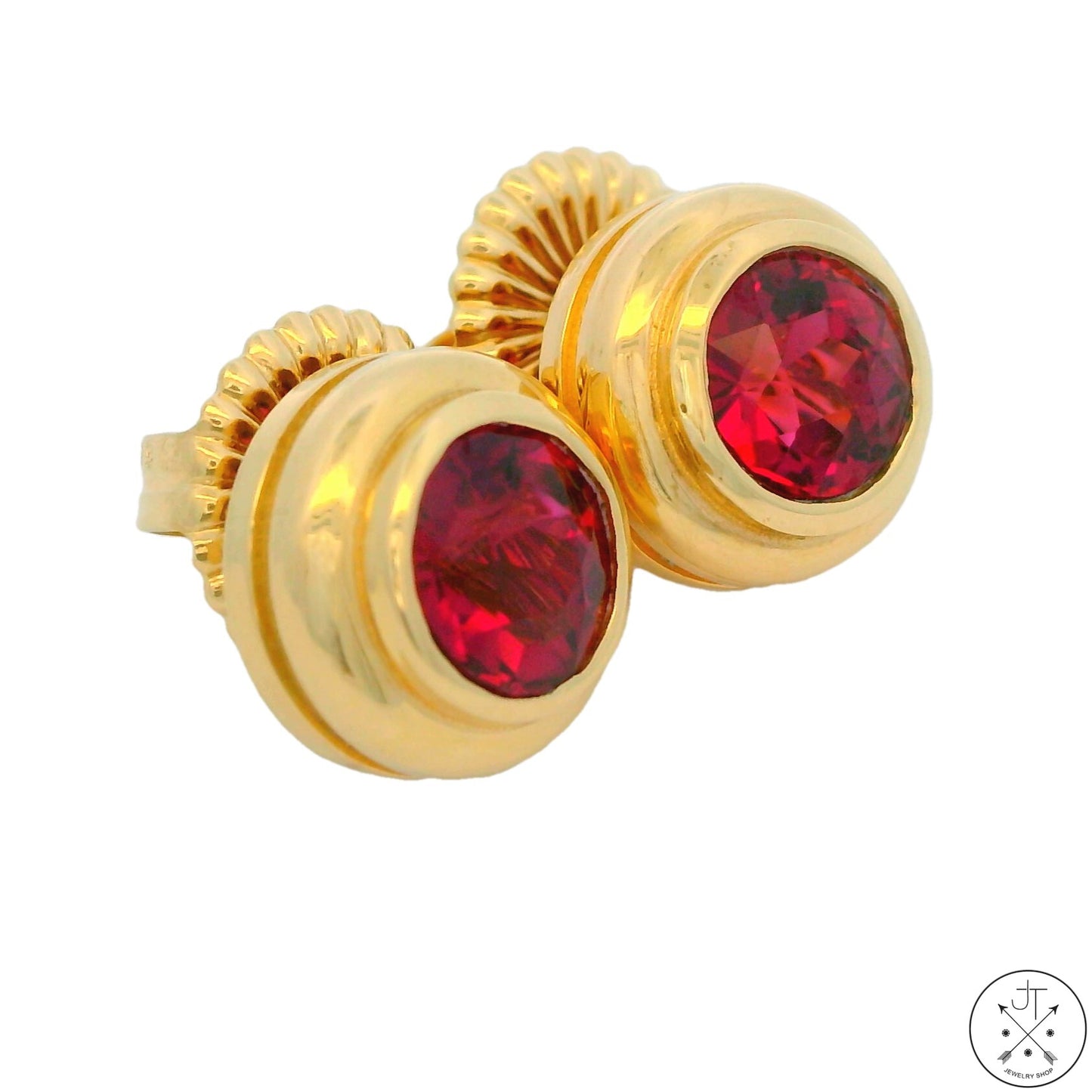 Vintage 14k Yellow Gold Stud Earrings with 2 1/2 ctw Rhodolite Garnet Oversize Butterfly Backs