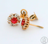 Vintage 14k Yellow Gold Stud Earrings Screw Back Red and White Glass