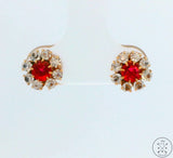 Vintage 14k Yellow Gold Stud Earrings Screw Back Red and White Glass