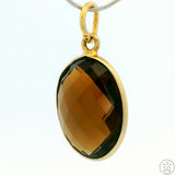 New Sterling Silver Pendant with Oval Smoky Quartz 2 gram Gold Tone