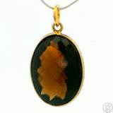 New Sterling Silver Pendant with Oval Smoky Quartz 3.2 gram Gold Tone