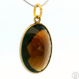 New Sterling Silver Pendant with Oval Smoky Quartz 3.2 gram Gold Tone