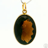 New Sterling Silver Pendant with Oval Smoky Quartz 3.2 gram Gold Tone
