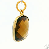 New Sterling Silver Pendant with Square Checkerboard Smoky Quartz 2.3 gram Gold Tone