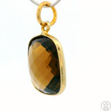 New Sterling Silver Pendant with Square Checkerboard Smoky Quartz 2.3 gram Gold Tone