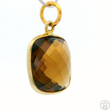 New Sterling Silver Pendant with Square Checkerboard Smoky Quartz 2.3 gram Gold Tone