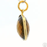 New Sterling Silver Pendant with Square Checkerboard Smoky Quartz 2.3 gram Gold Tone