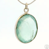 New Sterling Silver Pendant with Oval Prasiolite Green Quartz 3.1 gram