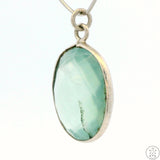 New Sterling Silver Pendant with Oval Prasiolite Green Quartz 3.1 gram