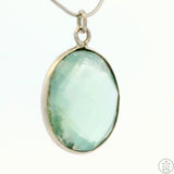 New Sterling Silver Pendant with Oval Prasiolite Green Quartz 3.1 gram