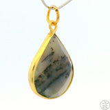 New Sterling Silver Pendant with Moss Agate 3.1 gram Gold Tone