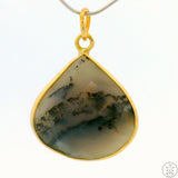 New Sterling Silver Pendant with Moss Agate 3.1 gram Gold Tone