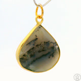 New Sterling Silver Pendant with Moss Agate 3.1 gram Gold Tone