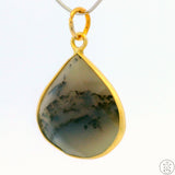 New Sterling Silver Pendant with Moss Agate 3.1 gram Gold Tone