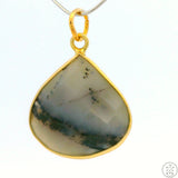 New Sterling Silver Pendant with Moss Agate 3.1 gram Gold Tone