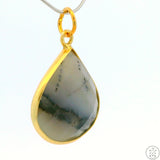 New Sterling Silver Pendant with Moss Agate 3.1 gram Gold Tone