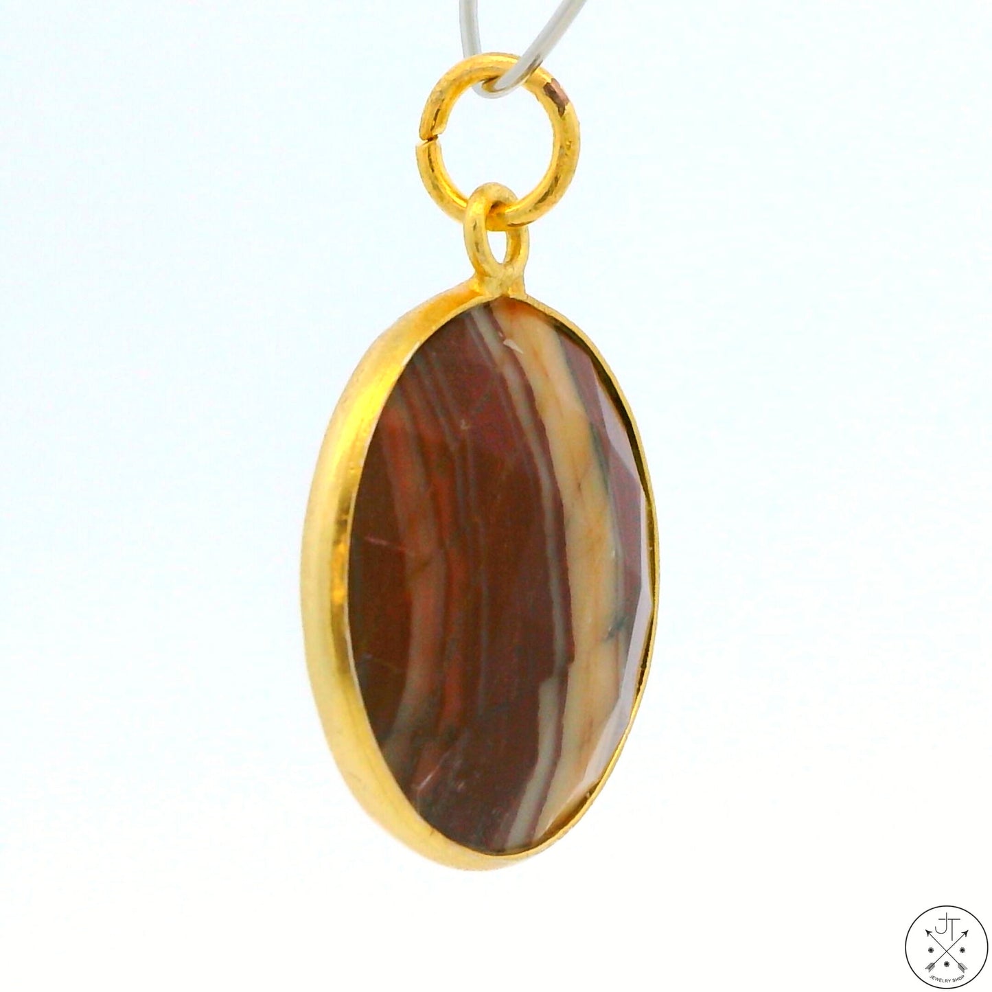 New Sterling Silver Pendant with Striped Agate 4 gram Gold Tone