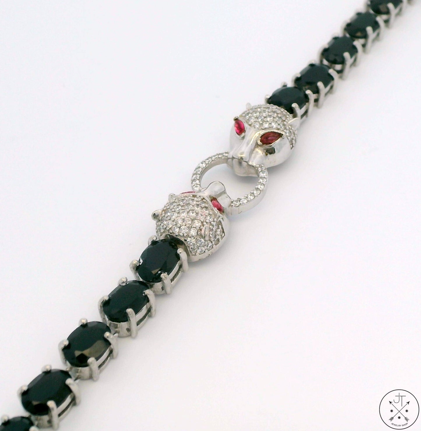 New Sterling Silver Tennis Bracelet with Natural Black Spinel Adjustable Puma