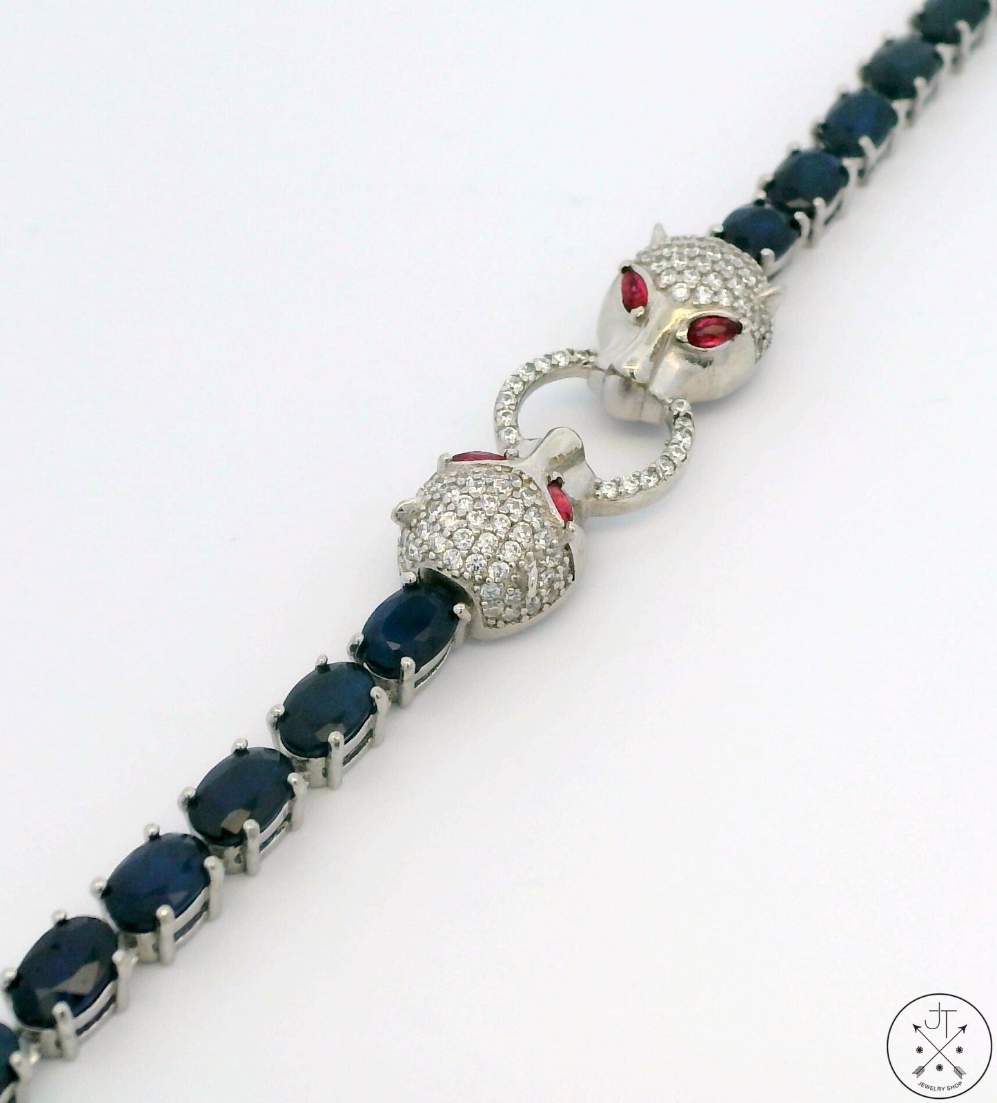 New Sterling Silver Tennis Bracelet with Natural Sapphire Adjustable Puma