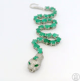 New Sterling Silver Tennis Bracelet 7.75 Inch with Natural Emerald Cobra Snake