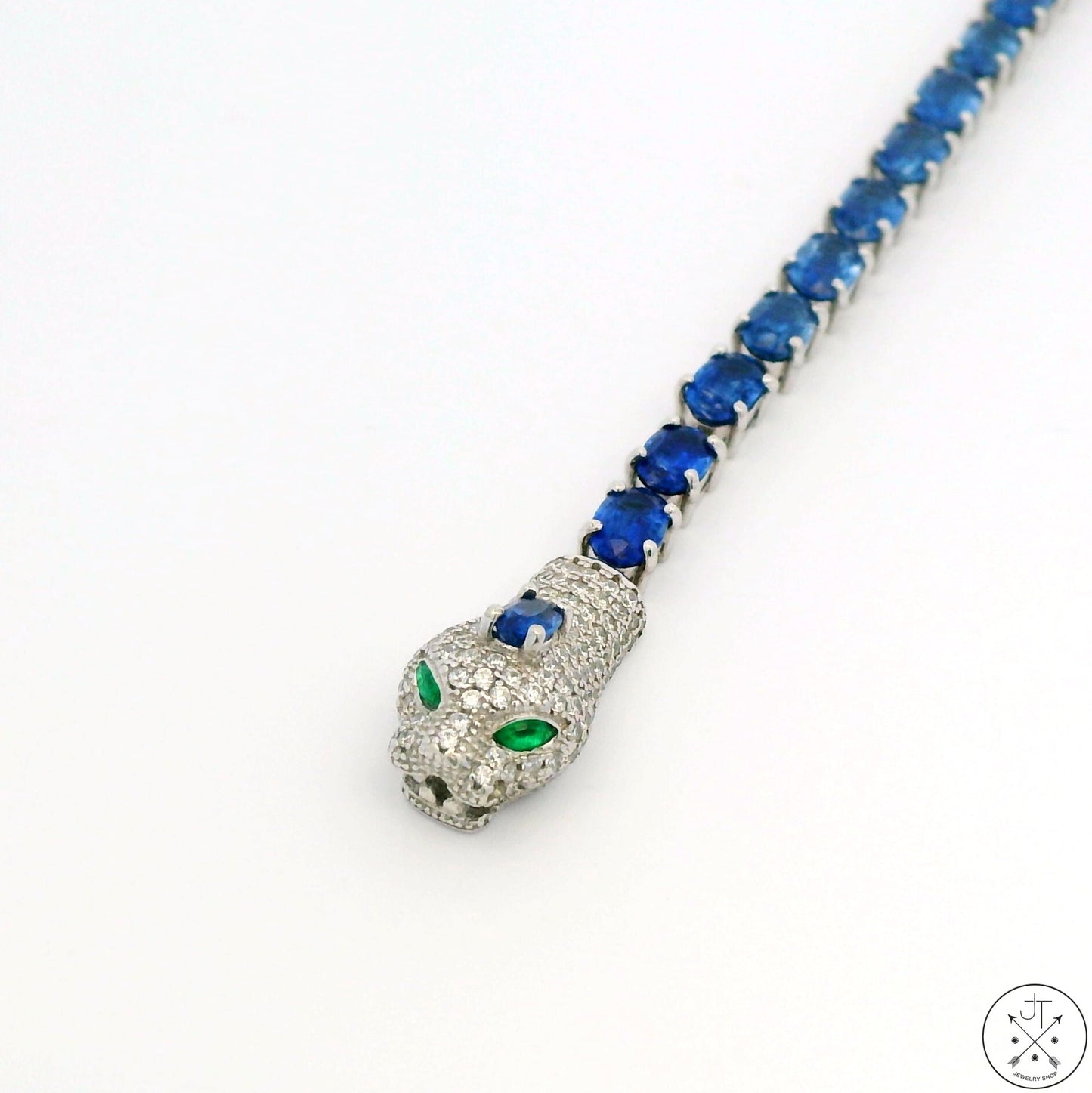 New Sterling Silver Tennis Bracelet 7.75 Inch with Natural Kyanite Cobra Snake