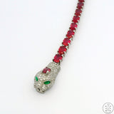 New Sterling Silver Tennis Bracelet 7.75 Inch with Natural Ruby Cobra Snake