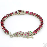New Sterling Silver Tennis Bracelet 7.75 Inch with Natural Ruby Panther