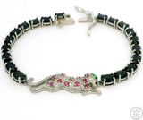 New Sterling Silver Tennis Bracelet 8 Inch with Natural Black Spinel Panther