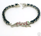 New Sterling Silver Tennis Bracelet 8 Inch with Natural Sapphire Panther