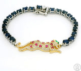 New Sterling Silver Tennis Bracelet 7.5 Inch with Natural Sapphire Panther