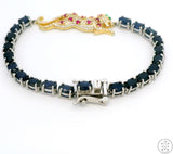 New Sterling Silver Tennis Bracelet 7.5 Inch with Natural Sapphire Panther