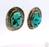 Converted Heavy Sterling Silver Drop Earrings Stud Post Concho Turquoise Unsigned