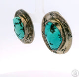 Converted Heavy Sterling Silver Drop Earrings Stud Post Concho Turquoise Unsigned