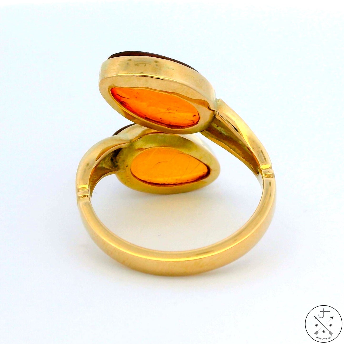 Vintage 14k Yellow Gold Bypass Ring with Amber Size 8 Adjustable