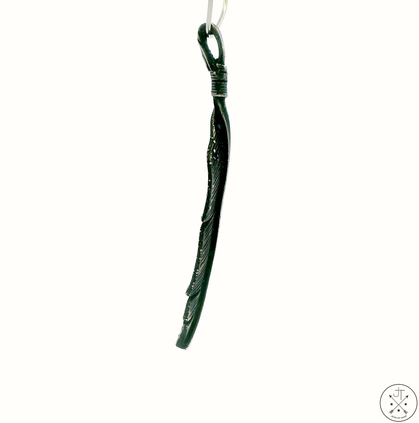 Vintage Sterling Silver Feather Pendant Dark Patina