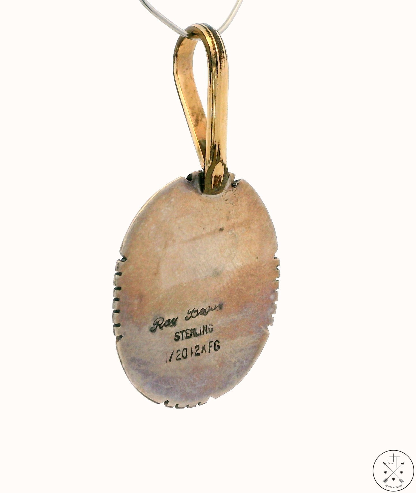 Vintage Navajo Sterling Silver Pendant Morenci Turquoise Signed Begay 12k GF