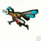 Vintage Sterling Silver Roadrunner Brooch Bird Pin Inlay Dark Patina