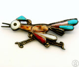 Vintage Sterling Silver Roadrunner Brooch Bird Pin Inlay Dark Patina