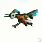 Vintage Sterling Silver Roadrunner Brooch Bird Pin Inlay Dark Patina