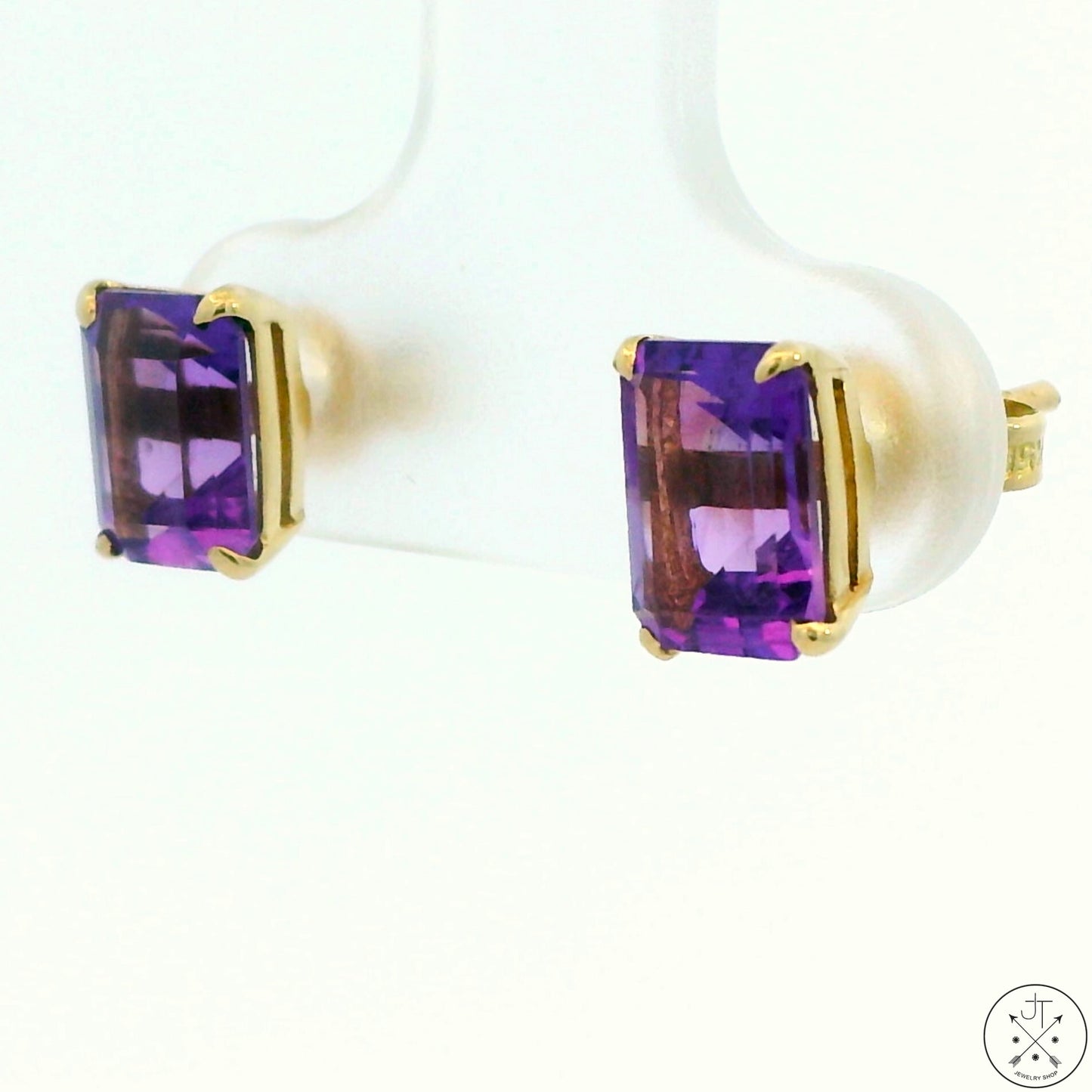 Vintage 14k Yellow Gold Stud Earrings with 2 ctw Natural Amethyst