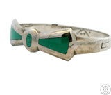 Vintage Sterling Silver Hinged Bangle Bracelet with Malachite 7 Inch