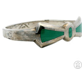 Vintage Sterling Silver Hinged Bangle Bracelet with Malachite 7 Inch