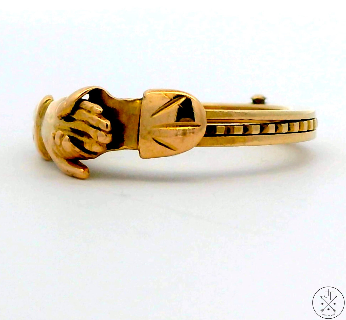 Vintage 14k Yellow Gold Fede Gimmel Ring Size 4.5 Opening Hand-clasp