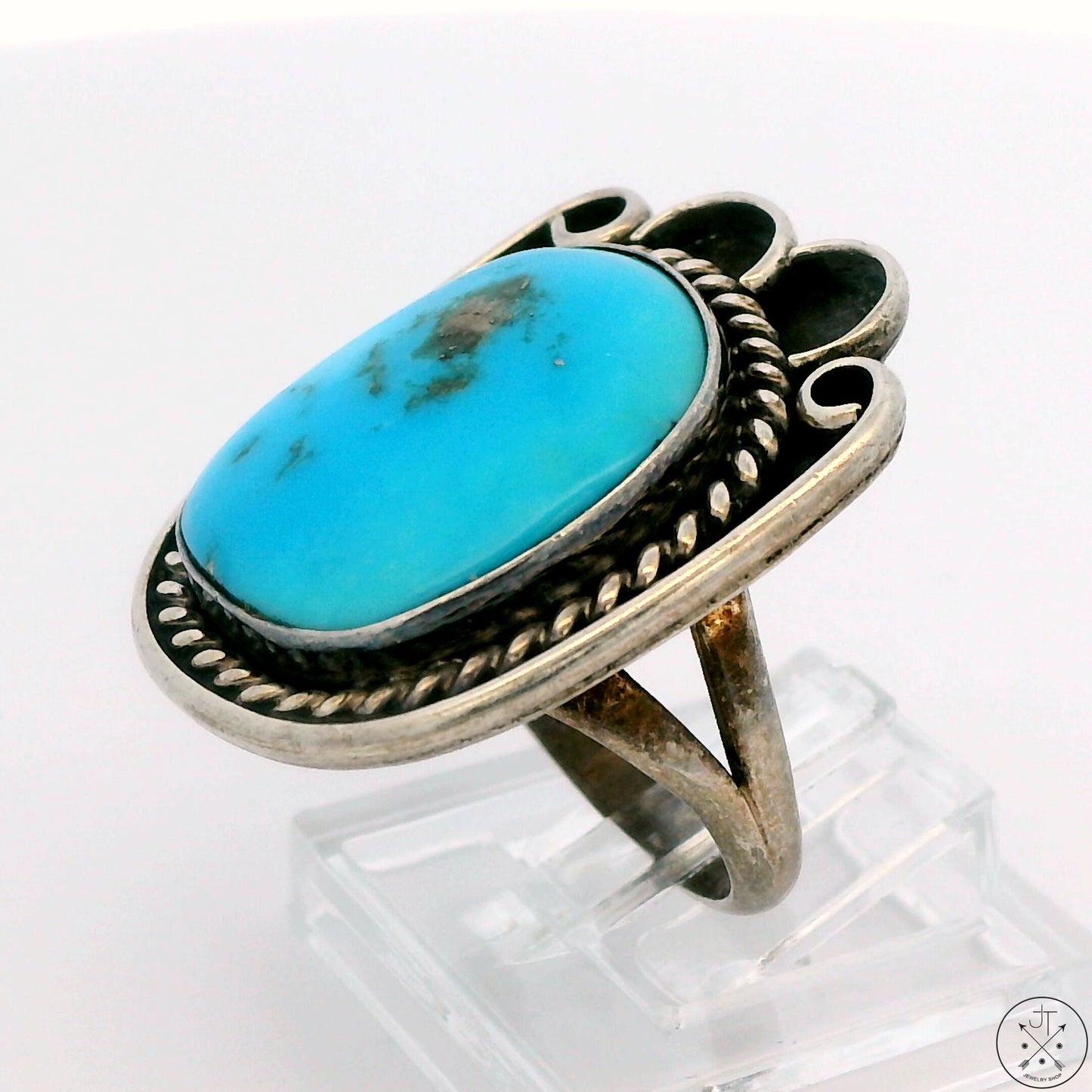 Vintage Sterling Silver Ring with Dyer Blue Mine Turquoise Size 6