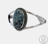 Vintage Navajo Sterling Silver Cuff Bracelet New Lander Turquoise 6.7 in Platero