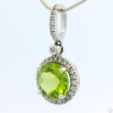 New 14k White Gold Pendant with 1 3/4 Carat Peridot and Diamonds Large Bale