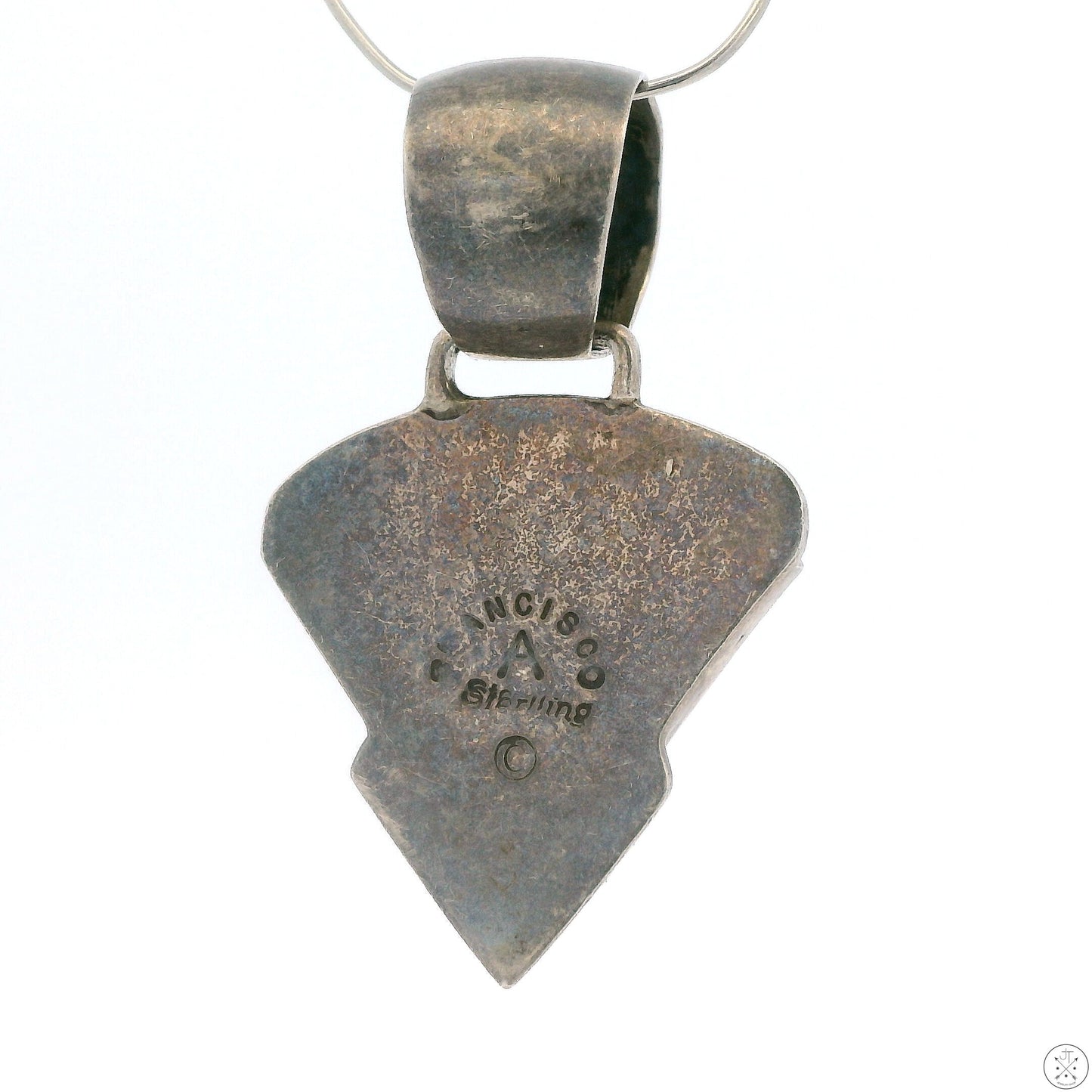 Vintage Navajo Sterling Silver Pendant Signed Albert Francisco Onyx Opal