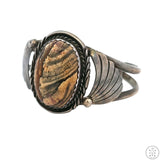 Vintage Signed Navajo Sterling Silver Cuff Biggs Jasper Sandy Sangster Two Feathers