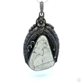 Large Vintage Sterling Silver Pendant with White Buffalo Cabochon Signed